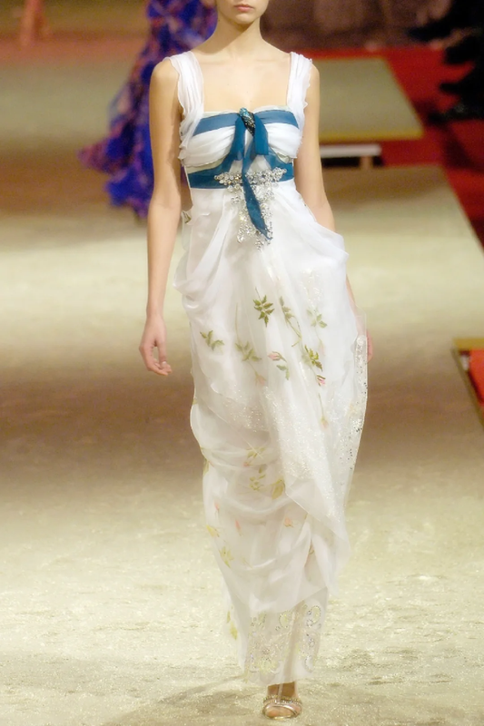 Vintage White Sheath Straps Embroidery Chiffon Long Evening Dress Prom Dress DP4513