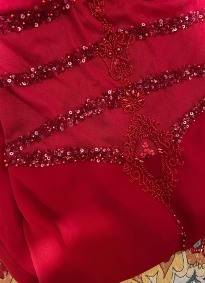 Charming A Line Spaghetti Strap Beaded Red Chiffon Long Prom Dress Wedding Guest Dress DP4277