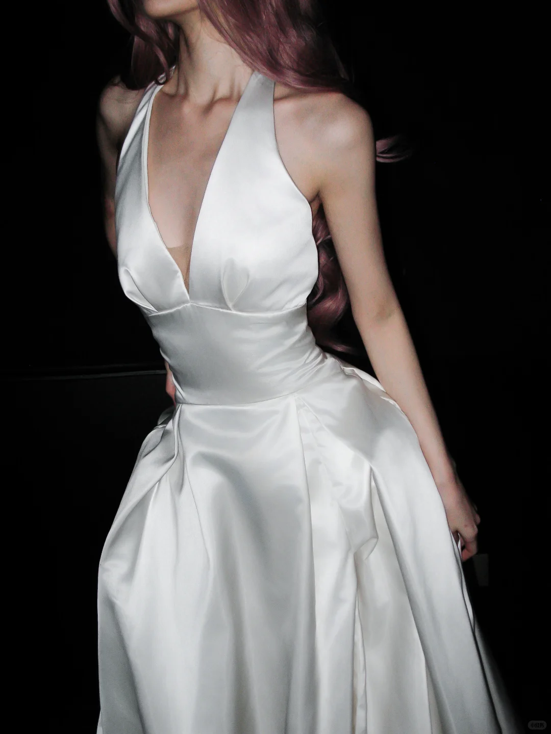 Stunning A Line Halter White Satin Backless Long Wedding Dress DP5201