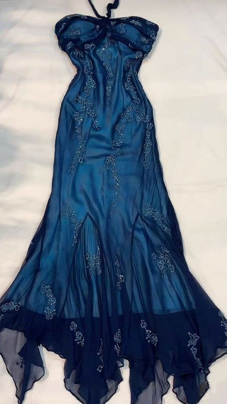 Sexy Halter Mermaid Beaded Long Prom Party Dress Evening Gown DP714