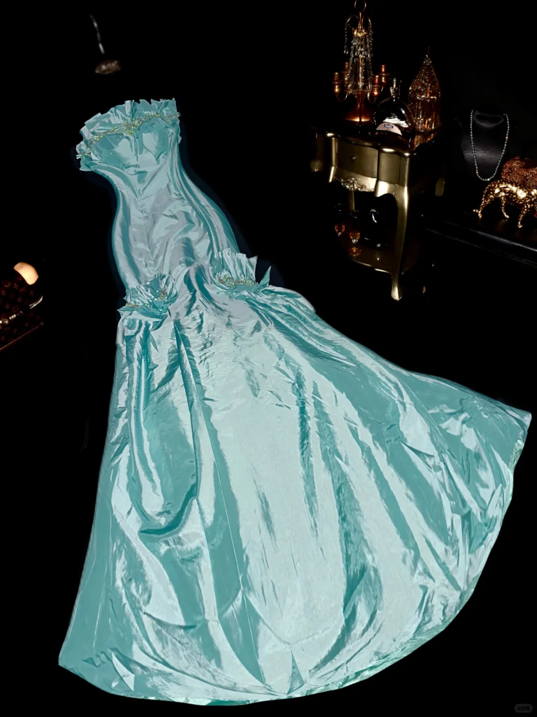 Vintage Elegant Blue Mermaid Beaded Satin Prom Dress Party Evening Dress DP5351