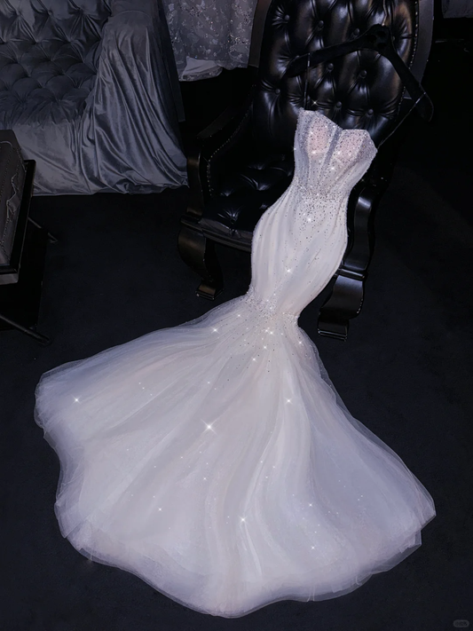 Gorgeous Mermaid Sweetheart Neck Sequin Tulle Long Party Dress Evening Dress DP2404