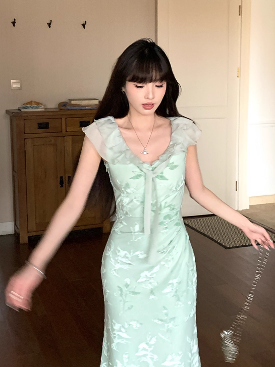 Sage Green Gentle Sheath Straps Chiffon Long Evening Dress Party Dress DP3423