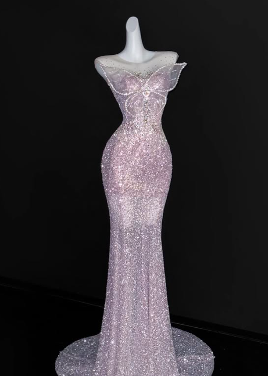 Stunning Pink Mermaid Butterfly Beaded Sequin Long Prom Dress Evening Dress DP4683