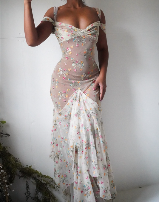 Sexy Mermaid Off the Shoulder Appliques Tulle Long Prom Dress Evening Dress DP1792