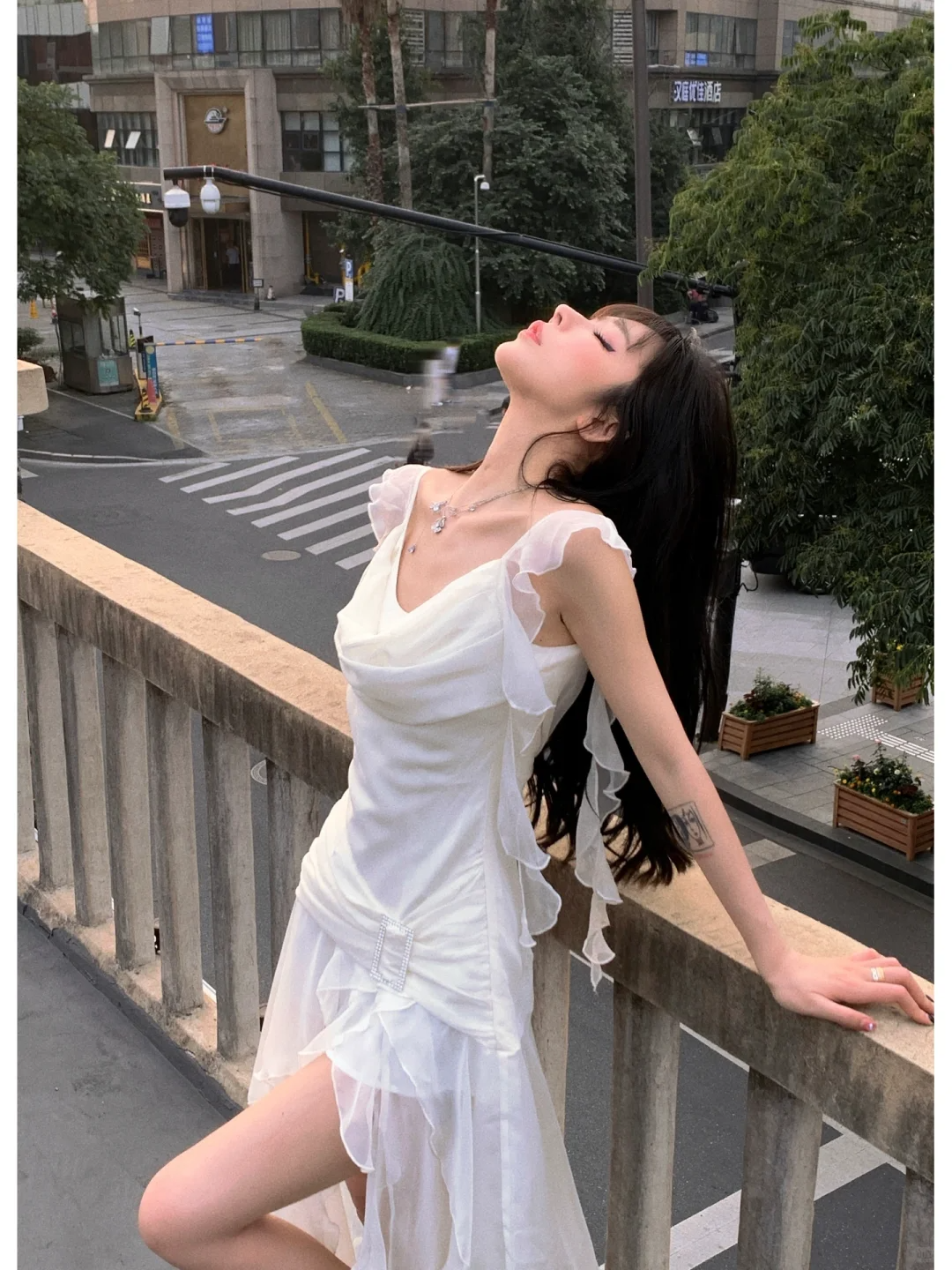 Flowy Ivory Ruffle Chiffon A Line Straps Prom Dress Evening Dress DP5766
