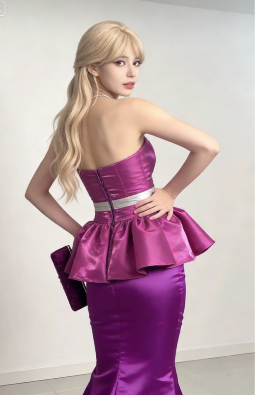 Barbie Pink Mermaid Strapless Satin Long Prom Dress Evening Dress DP3191