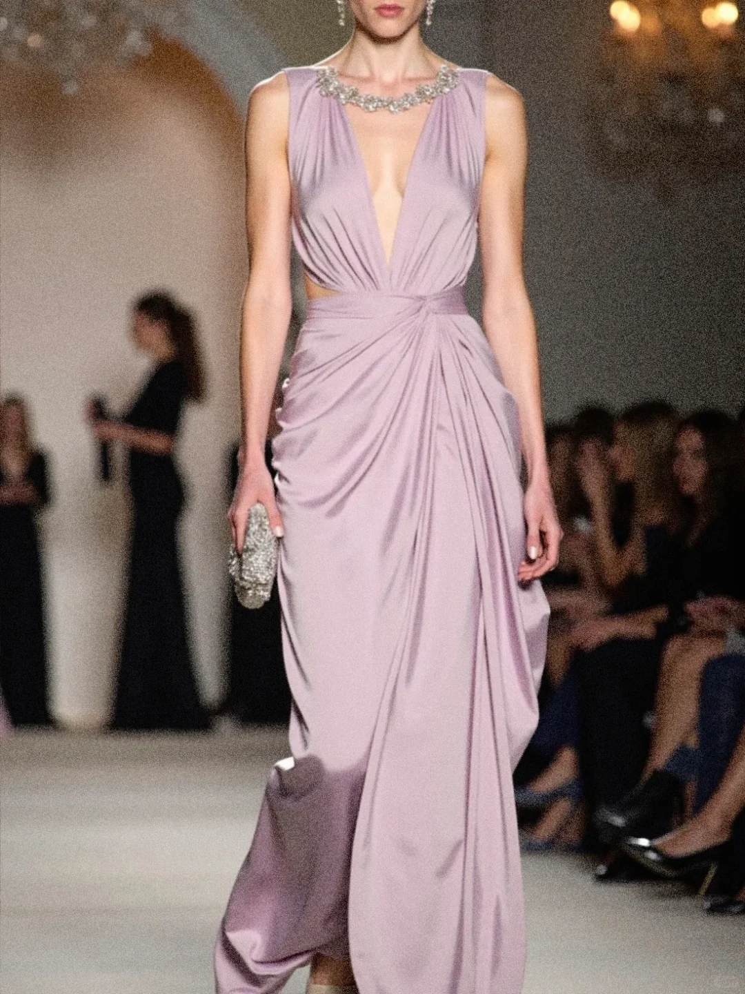 Elegant Purple Mermaid V Neck Beaded Satin Long Evening Dress Prom Dress DP4512