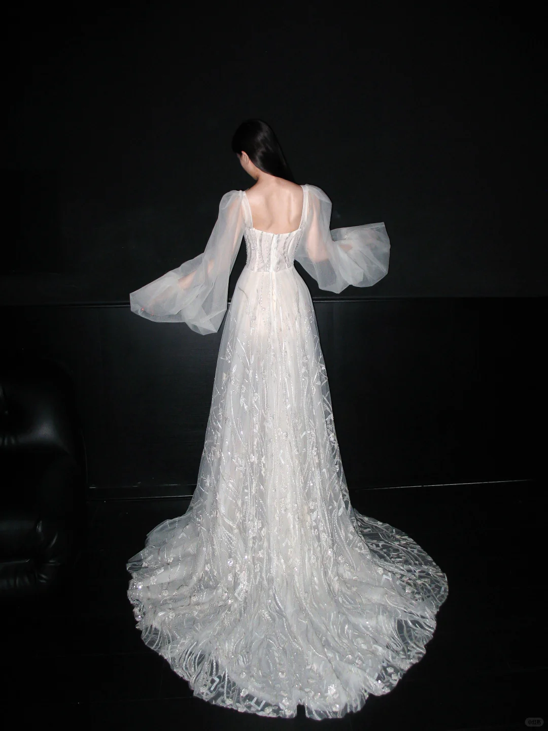 Dreamy Ball Gown Long Sleeve Sequin White Tulle Long Wedding Dress DP6369