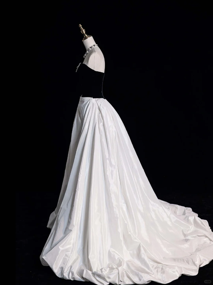 Cute A Line Sweetheart Neck Beaded White Satin Prom Dress Graduation Prom Dress DP2016