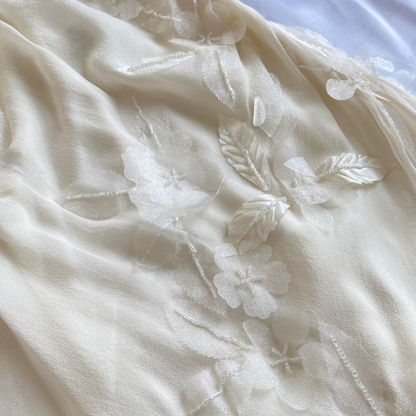 Flowy Retro Ivory Floral Chiffon Long Party Dress Date Dress DP2935