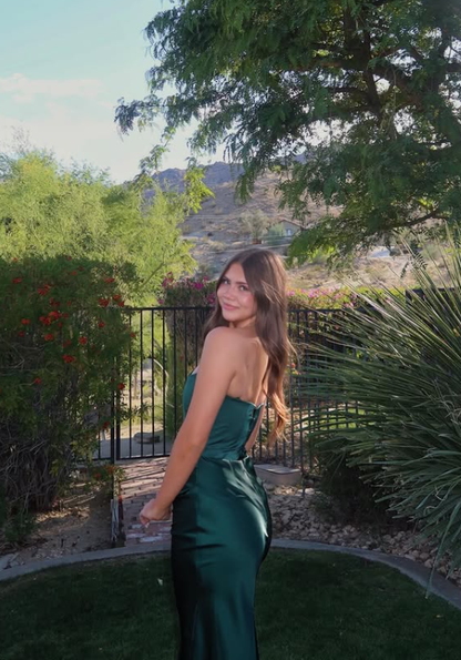 High-class Emerald Sheath Strapless Satin Long Prom Dress Evening Dress DP6221