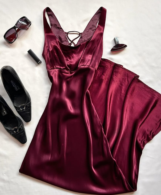 Vintage Mermaid Straps Burgundy Satin Long Prom Dress Evening Dress DP1367