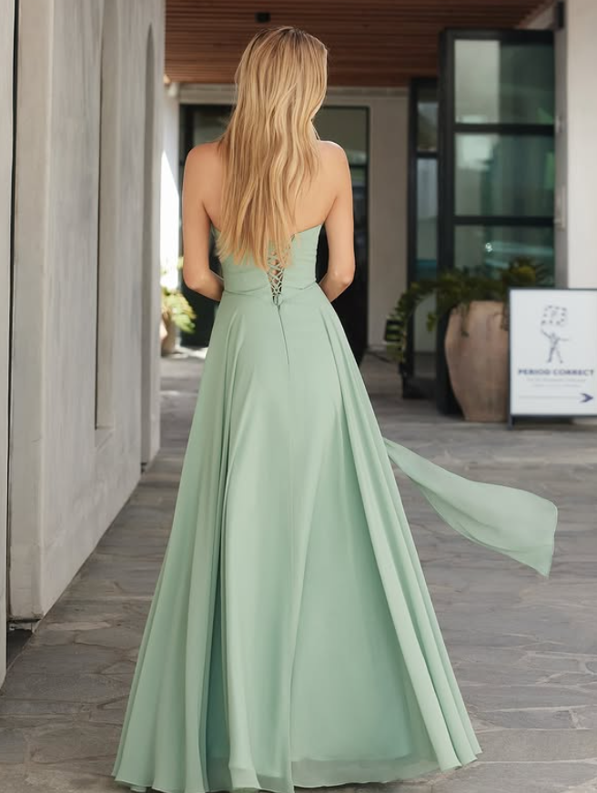 Gentle Green A Line Sweetheart Neck Chiffon Prom Dress Evening Dress Date Dress DP6185
