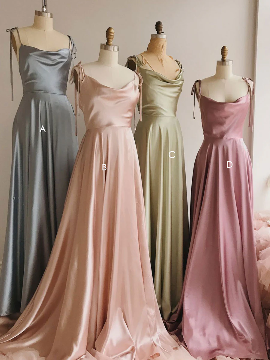 Simple Satin A Line Long Prom Dress, Bridesmaid Dress DP445