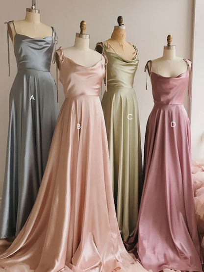 Simple Satin A Line Long Prom Dress, Bridesmaid Dress DP445