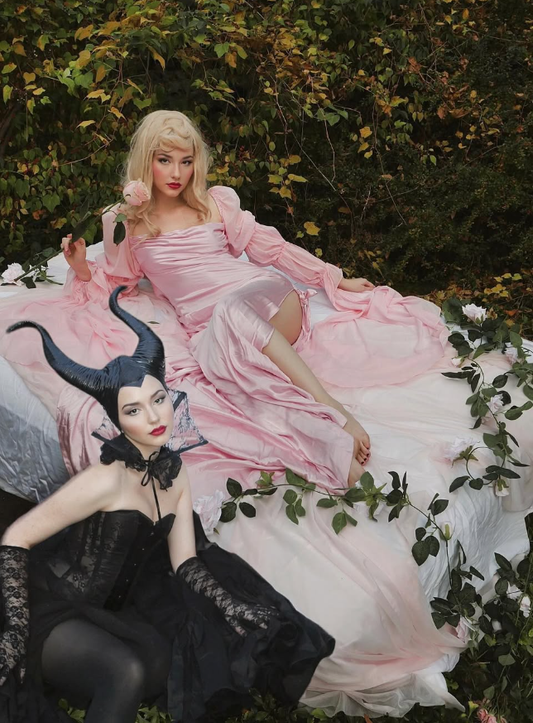 Sleeping Beauty A Line Long Sleeve Pink Chiffon Satin Prom Dress 18th Birthday Dress DP3385