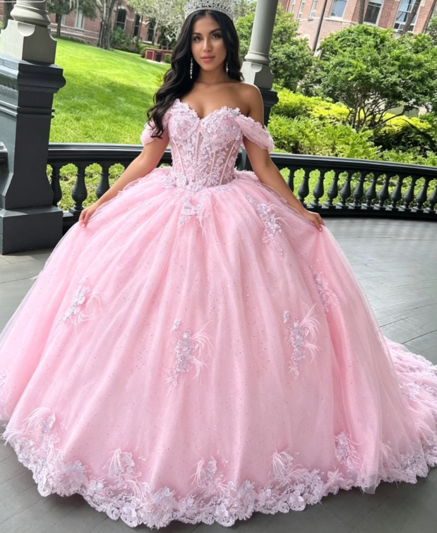 Pink Tulle Ball Gown Sweet 16 Prom Dress Quinceanera Dress DP690