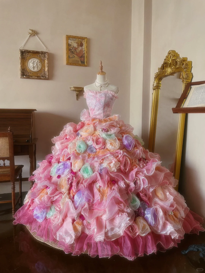 Dreamy Multi-color Ball Gown Floral Organza Prom Dress 16TH Birthday Dress DP5016