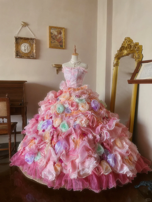 Dreamy Multi-color Ball Gown Floral Organza Prom Dress 16TH Birthday Dress DP5016