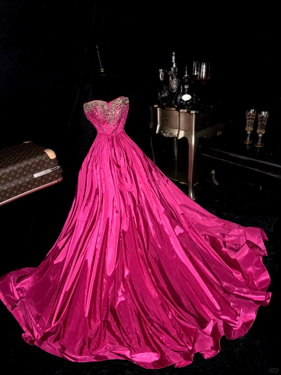 Hot Pink A Line Sweetheart Neck Beaded Satin Prom Dress Party Evening Dress DP5330