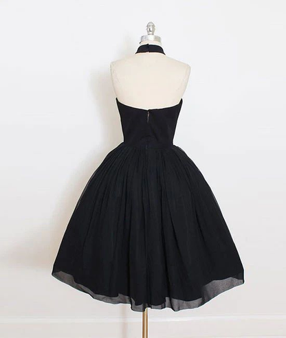 Elegant Black Short Prom Dress Halter Homecoming Party Dress  DP355