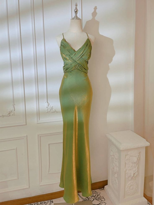 Sage Green Spaghetti Straps Mermaid Prom Dress Bridesmaid Dress DP211