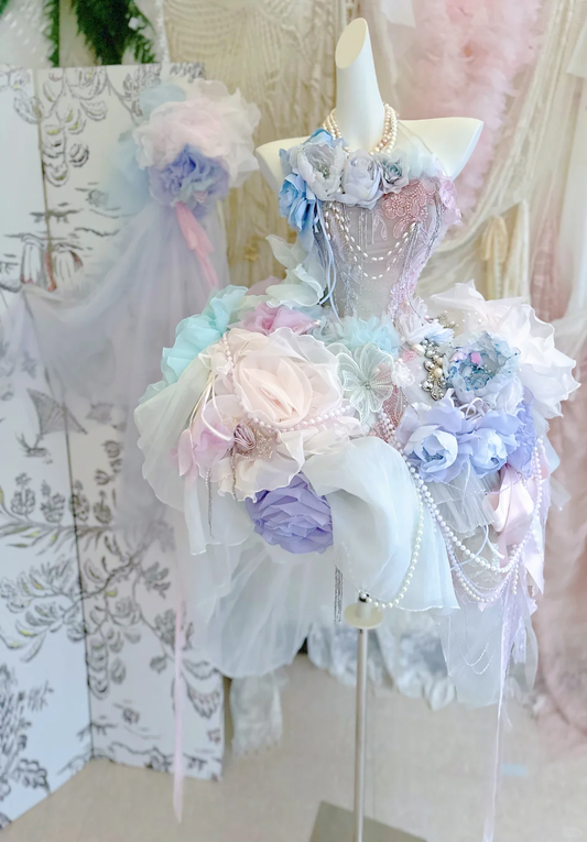 Purple Ball Gown Strapless Floral Exquisite Beaded Organza Homecoming Dress Short Prom Dress DP3817