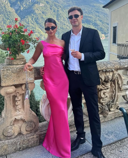 Elegant Hot Pink Sheath Satin Long Evening Dress Prom Dress DP1299