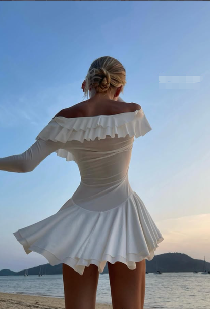 Sexy A Line Long Sleeve White Chiffon Short Prom Dress Homecoming Dress DP7825