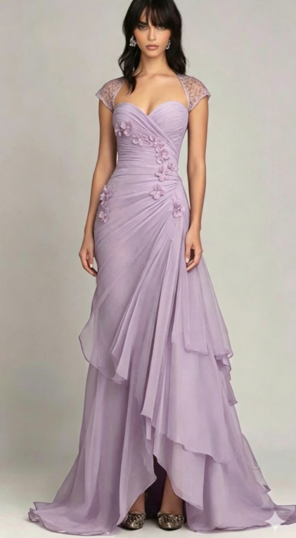 Stunning Brown Mermaid Appliques Layered Chiffon Prom Dress Graduation Prom Dress DP5101