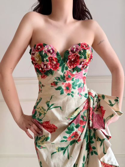 Beautiful Sequin Beaded Floral Satin Homecoming Dress DP5168