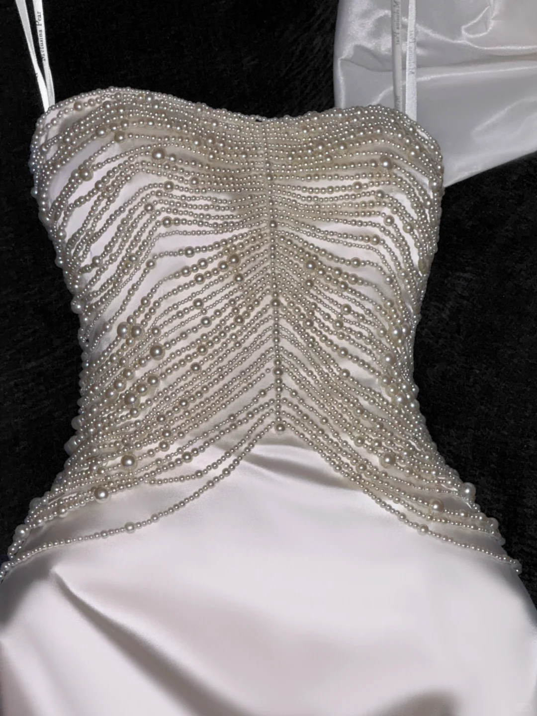 Elegant Mermaid Strapless Pearl White Satin Long Sweep Wedding Dress Prom Dress DP2562