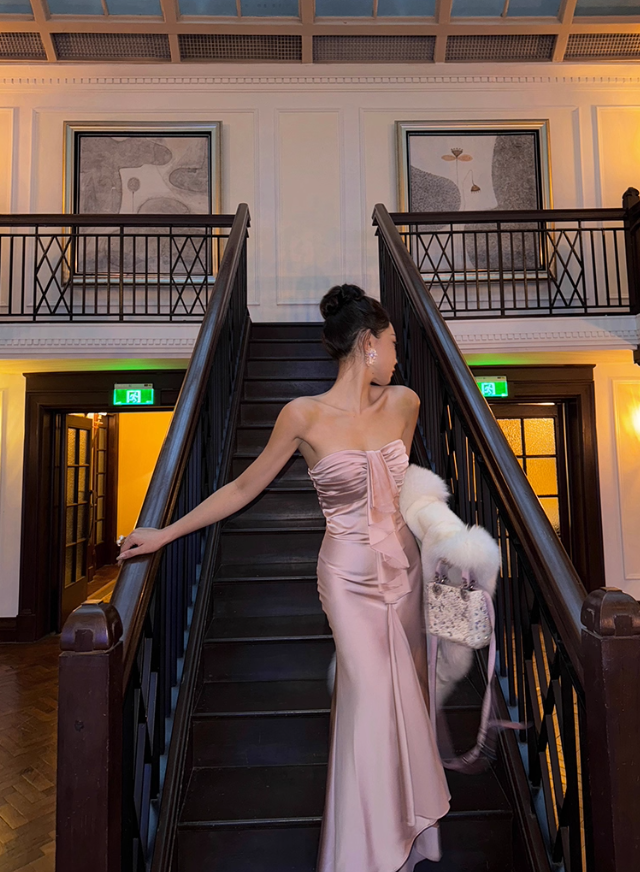 Romantic Mermaid Sweetheart Neck Pink Satin Long Prom Dress Party Dress Date Dresses DP3682