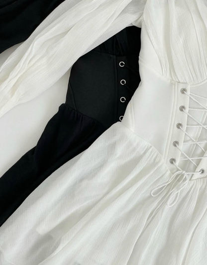 Pretty A Line Long Sleeve Corset White Chiffon Short Party Dress Homecoming Dress DP3018