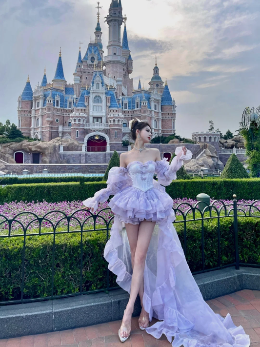 Princess Purple A Line Sweetheart Neck Long Sleeve Tulle Homecoming Dress Birthday Dress DP3188