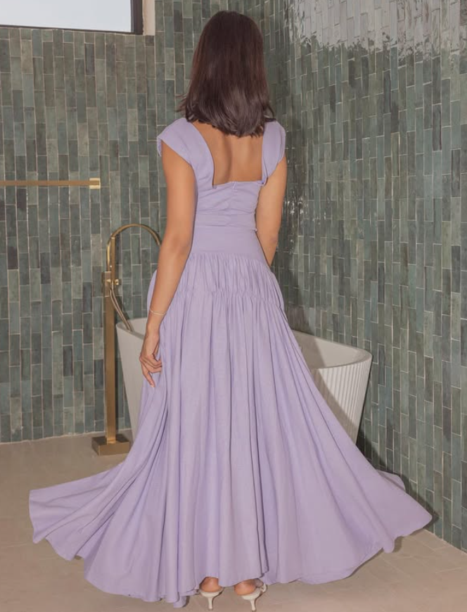 Simple Lilac A Line Round Neck Satin Long Prom Dress Party Dress DP4131