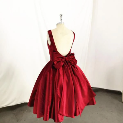 Burgundy Satin Backless Vintage Style Party Dress Homecoming Dress DP568