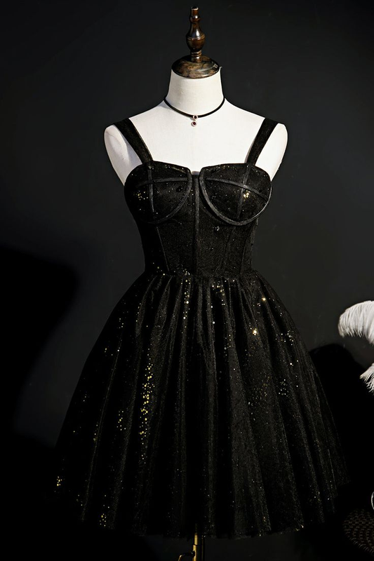 Elegant Black Shiny Tulle Short Prom Dress Homecoming Dress DP363