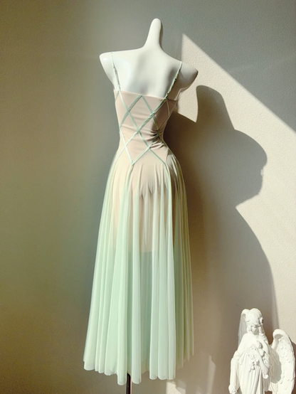 Gentle A Line Spaghetti Strap Green Chiffon Party Dress Cocktail Dress DP2647