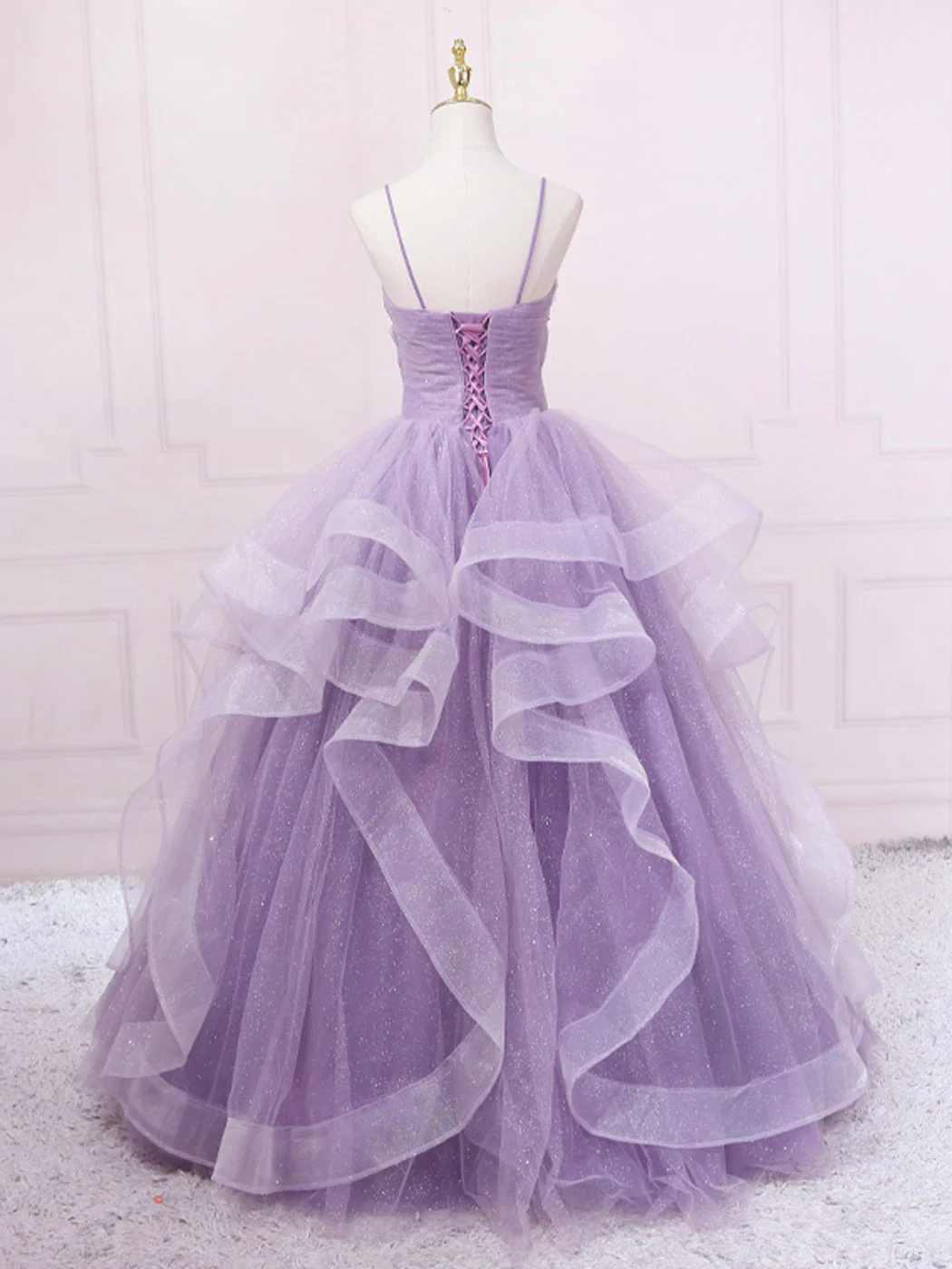 Shiny Purple V Neck Tulle Long Prom Dress Formal Party Evening Dress DP082