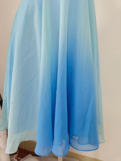 Vintage A Line Strapless Blue Ombre Chiffon Short Homecoming Dress Outfits DP5012