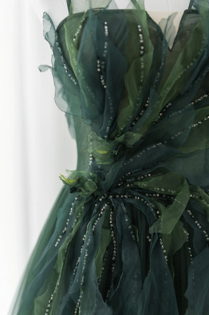 Gorgeous Green Tulle Beaded Long Prom Dress Green Evening Dress DP444