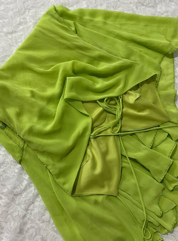 Cute Green A Line Spaghetti Strap Beaded Chiffon Open Back Prom Dress Graduation Prom Dress DP2258