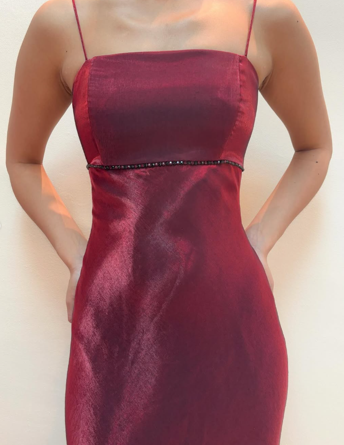 Simple Vintage Sheath Spaghetti Strap Beaded Burgundy Prom Dress Evening Dress DP1800