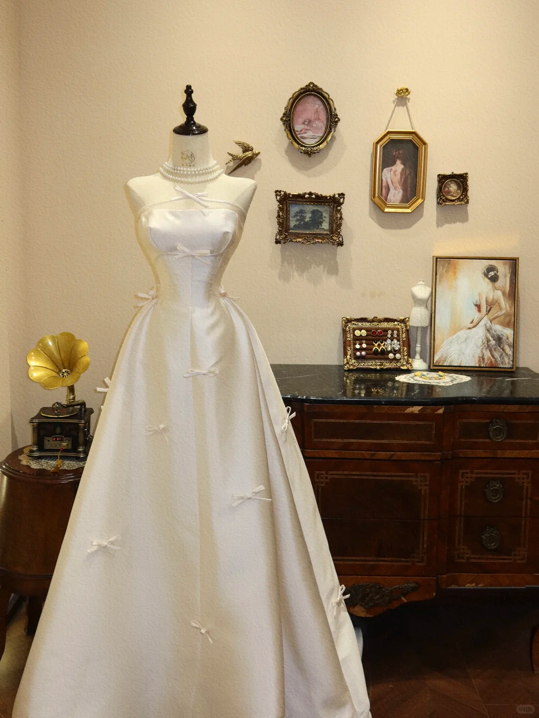 Cute Bow A Line Strapless Ivory Satin Prom Dress Wedding Dress DP7045