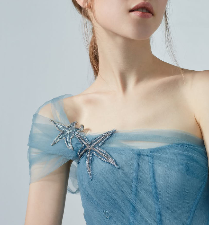 Elegant A Line Corset Appliques Tulle Long Prom Dress Evening Dress DP1548