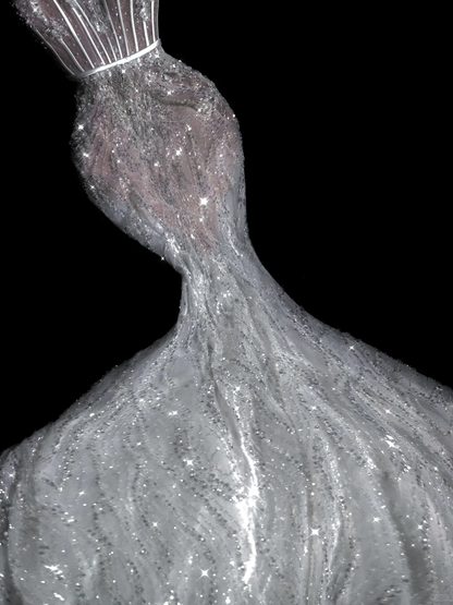 Shiny Silver Sequin Mermaid Sweetheart Neck Lace Prom Dress Evening Dress DP2963