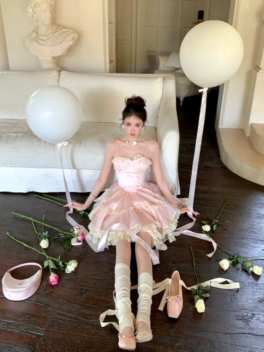 Cute A Line Strapless Lace Pink Satin Short Homecoming Dress Birthday Dress DP2450