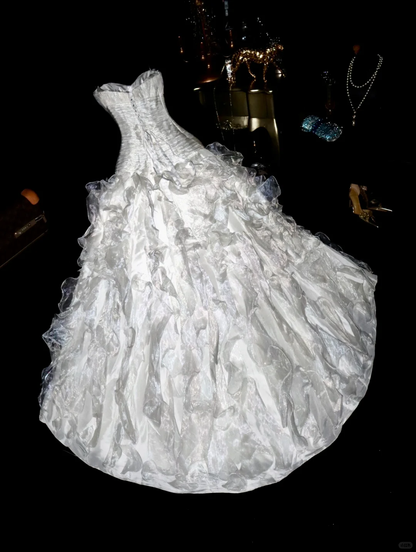 Pretty A Line Sweetheart Neck Ruffle White Organza Prom Dress 21th Birthday Dress DP3891